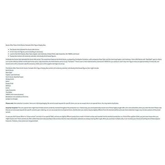 Doctor Who Titans Ninth Doctor Fantastic Mini-Figure Display Box
New, Sealed Box - Picture 7 of 8